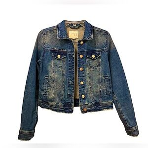 A NEW DAY “hello sunshine” Distressed Blue Denim Waist Jacket Four-Pocket XS